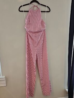 Wayf Striped Red Halter Jumpsuit, Size S
